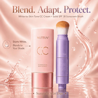 VUTTUV Summer Skin Essentials Set — CC Serum + Solid SPF 30 Sunscreen Brush